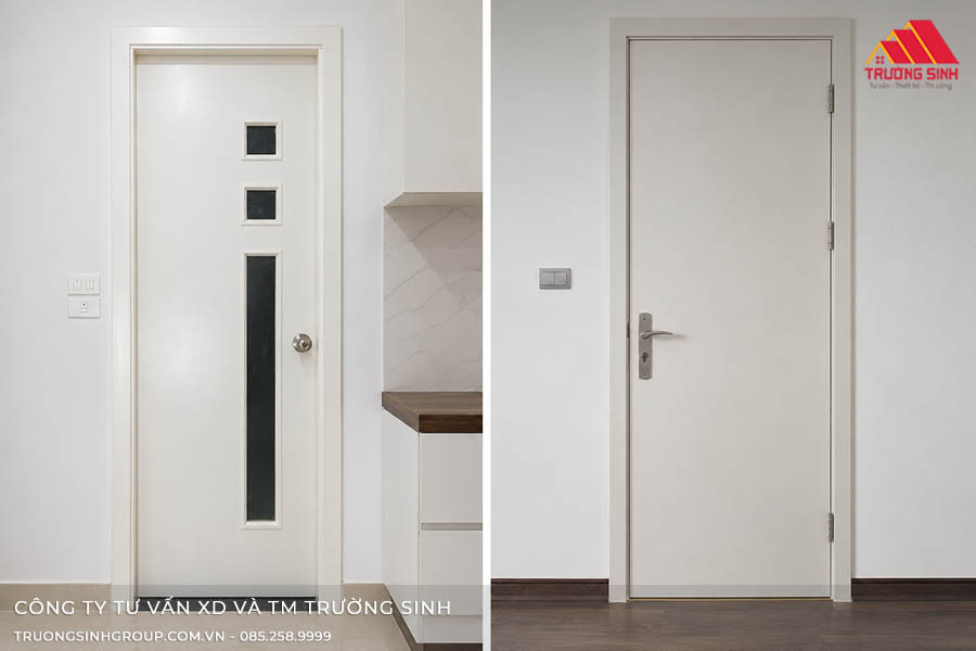 Mẫu cửa Composite nhà vệ sinh màu trắng có ô kính